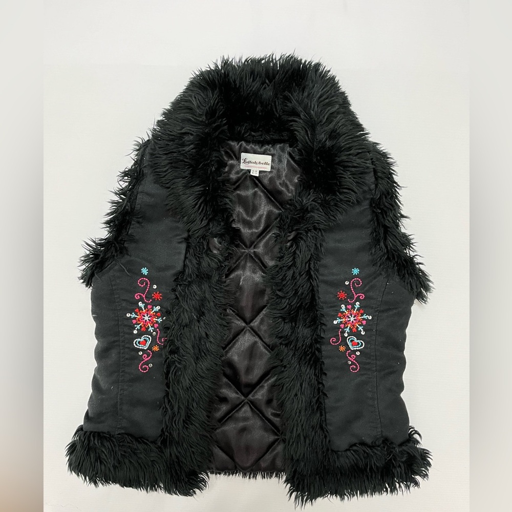 Lullah Bette - Y2K faux fur embroidered vest - size 6/7